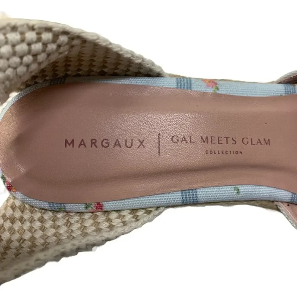 GAL MEETS GLAM x Margaux Blue Stripe Floral Espadrille Wedges Resort Vacay